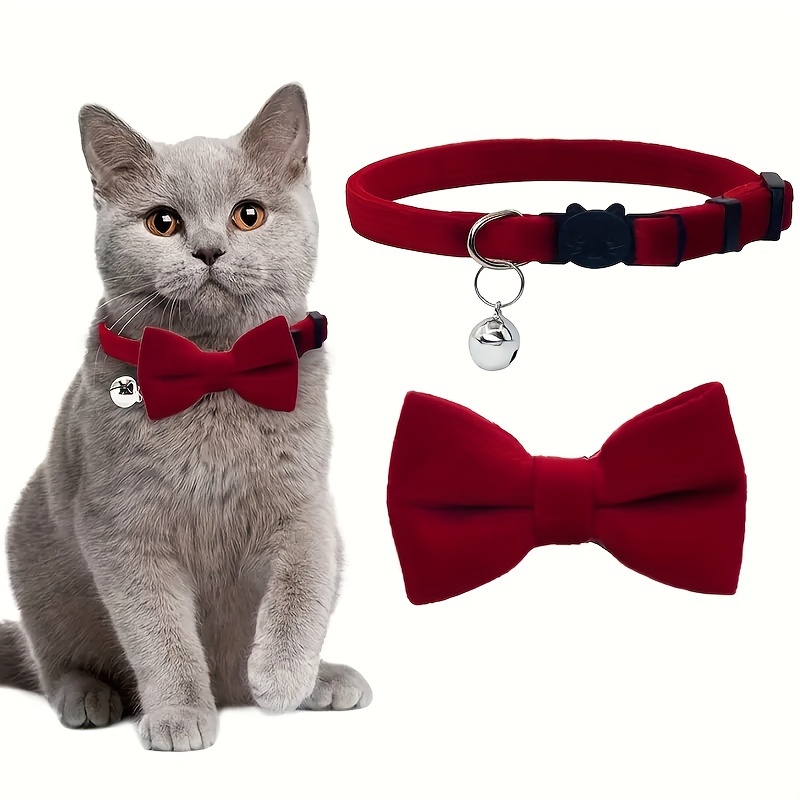 

Adjustable Polyester Pet Collar With Removable Bow Tie And Bell, Soft Velvet Anti-choking Safety Buckle, For Small To Medium Cats And Dogs, Pet Accessories, Cat Collar