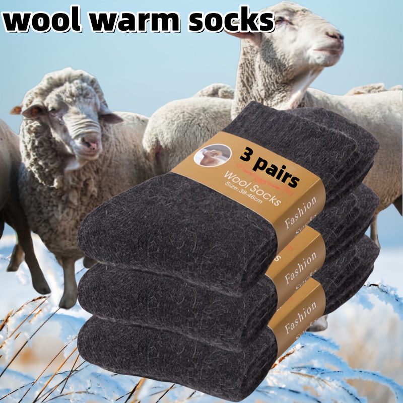 TEMU 3 Paires de Chaussettes Unisexes, Mélange Laine Thermiques - Chaussettes Épaisses en Tissu Éponge pour l'Hiver, Couleur Unie/Multicolore, Lavage