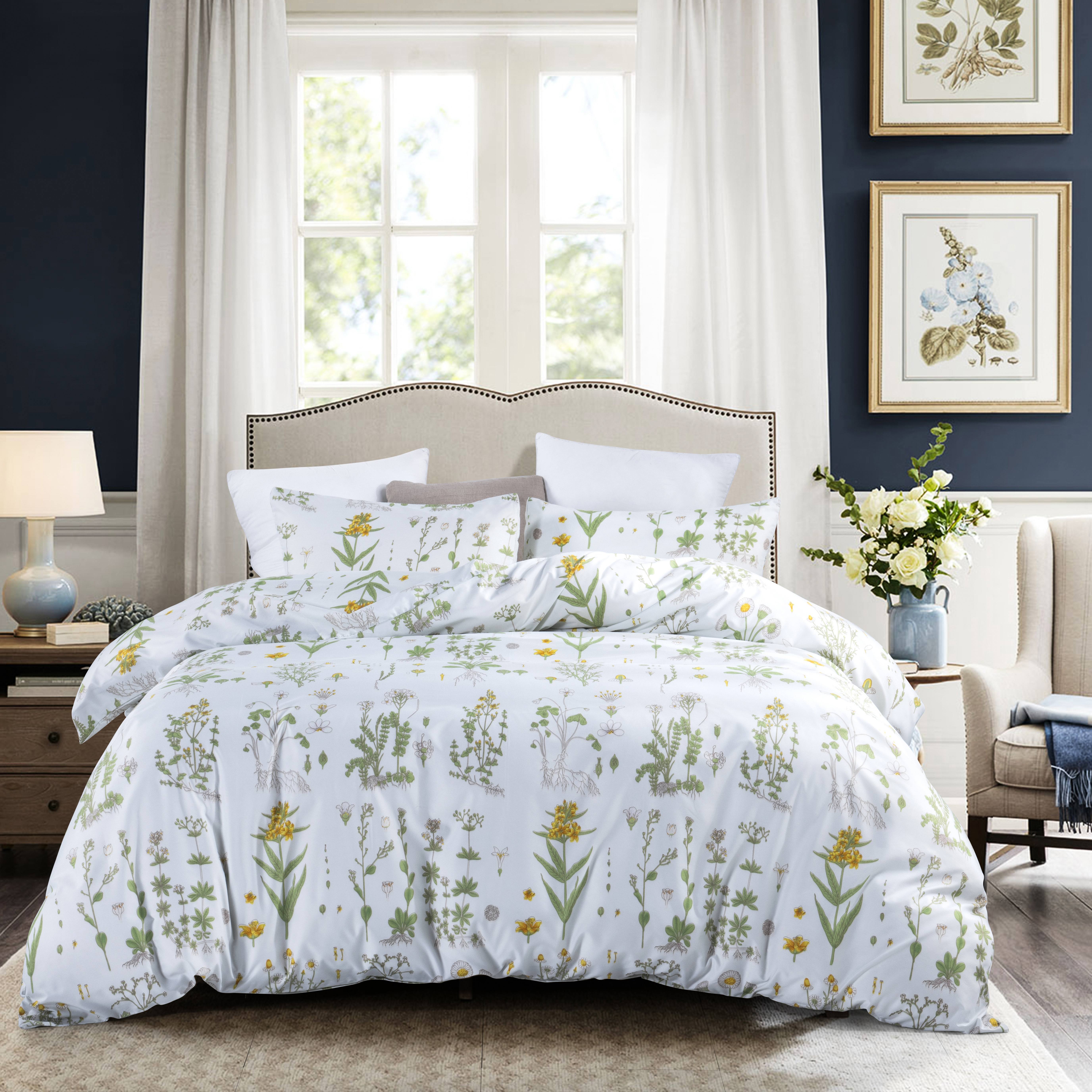 

Bedding Floral Comforter Set Queen Garden Green Flower Duvet Cover "x 90" Duvet Cover With Zipper Closure And 2 Pillow Shams Microfiber Soft Lightweight 3 Pieces Farmhouse Plant Spring Bedding Set