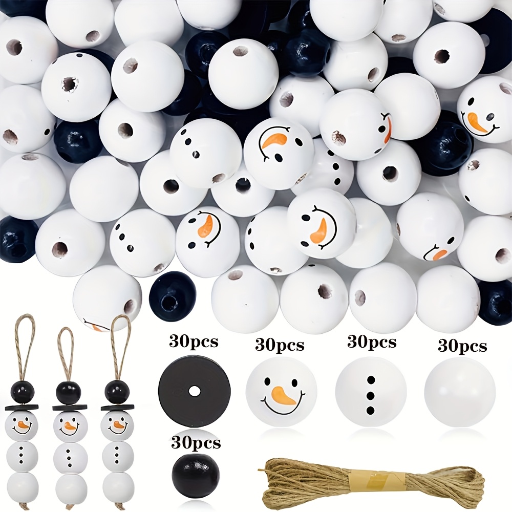 Image of 50pcs/100pcs/150pcs Christmas Black And White Snowman Wooden Bead Set Jewelry Additions Jewelry Additions And Jewelry Manufacturing Supplies