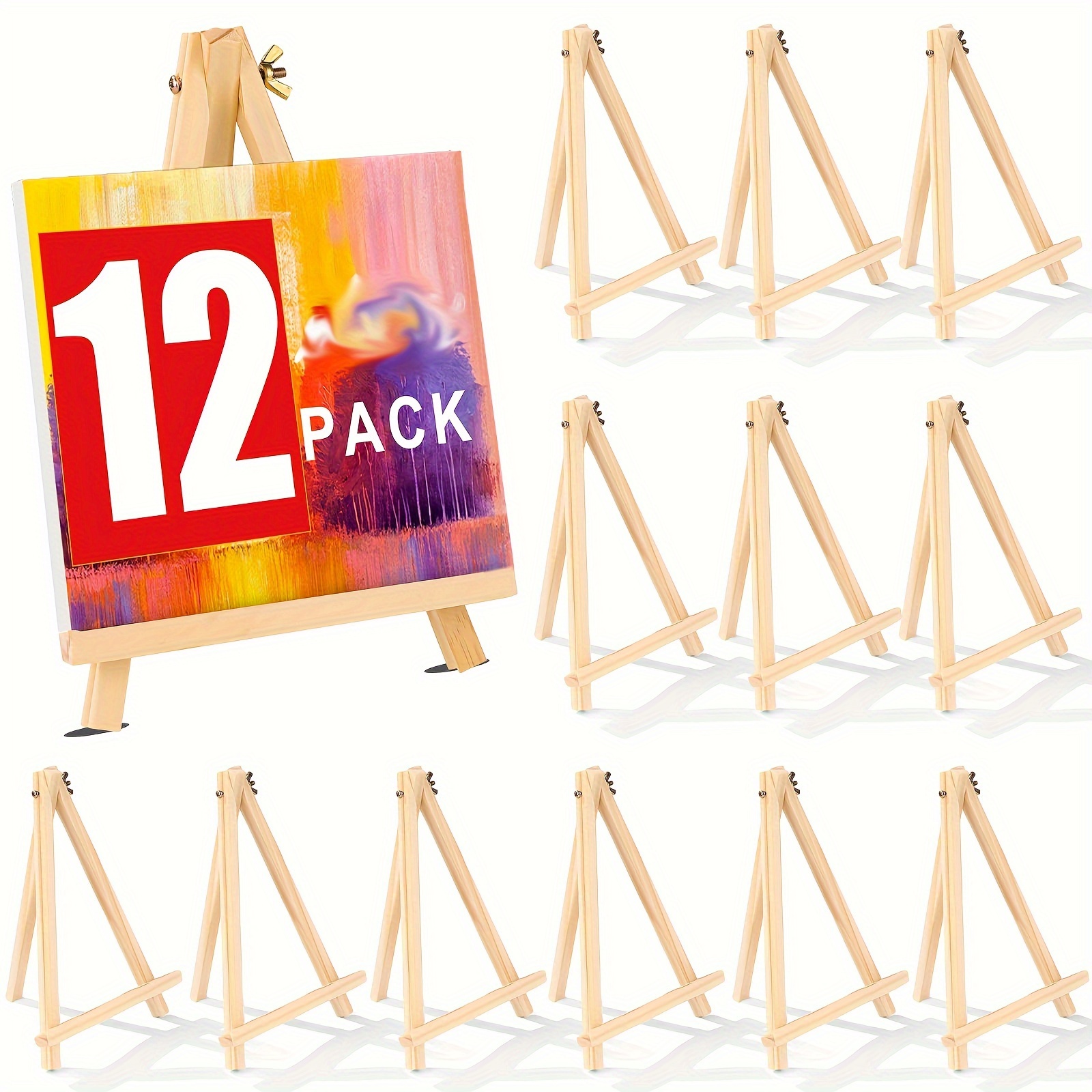 

12 Pack 9 Inch Wood Easels, Easel Stand For Painting Canvases, Art, And Crafts, Tripod, Painting Party Easel, Tabletop Easels For Painting, Portable Canvas Photo Picture Sign Holder
