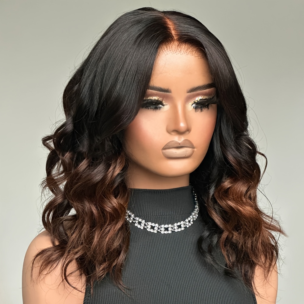 Ombre Brown Human Hair Wigs Layered Cut Curly Wave Wigs Human Hair Wig with Baby Hair 4x4 Lace Closure Wigs Human Hair Transparent Lace Closure Human Hair Wig Deep Curly Summer Wig Brazilian Hair 22 24Inch Pre Plucked Short Wavy Wigs Daily Use
