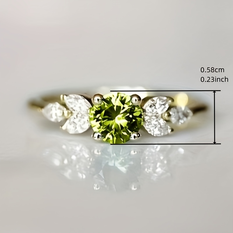 Fashion Four-Claw Inlaid Round Green Synthetic Gemstone Ring Women'S Wedding Accessory
