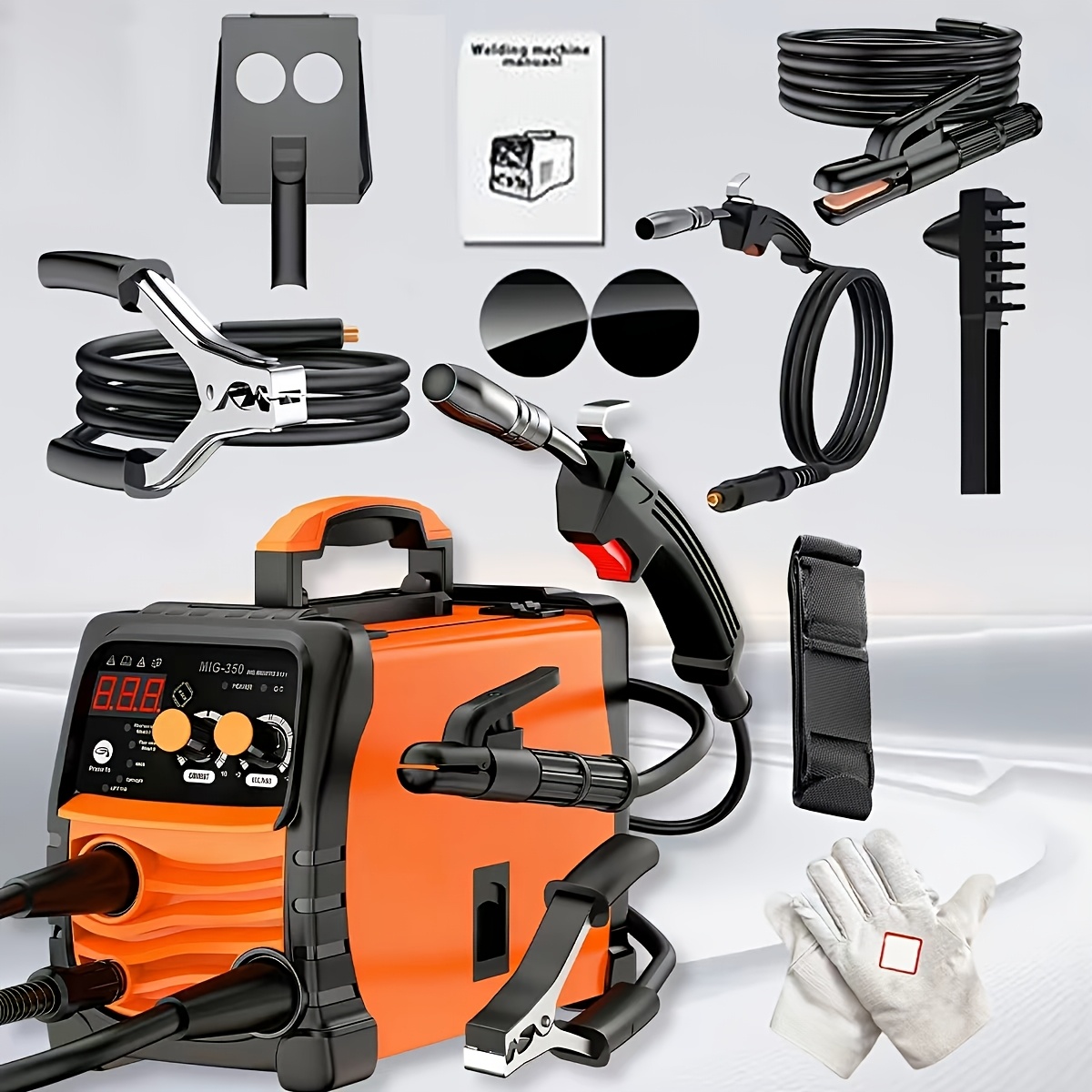 MIG-350/MIG-250 3 In 1 Welding Machine, 110V 60Hz 105A Gasless MIG/Stick ARC Welder With Orange Rubber Case, Complete Starter Kit Include Welding Wire, Rods, Mask Gloves, Portable Welder For Beginners Home Industrial Repair