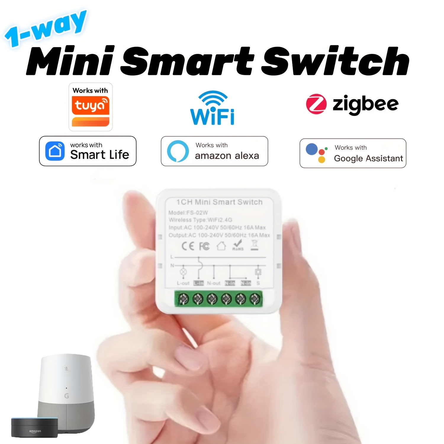 de alimentación inteligente WiFi de vía, 16A, ZigBee, App Smart Life,  Control de voz con Alexa y Google Home, No impermeable, Controlado por