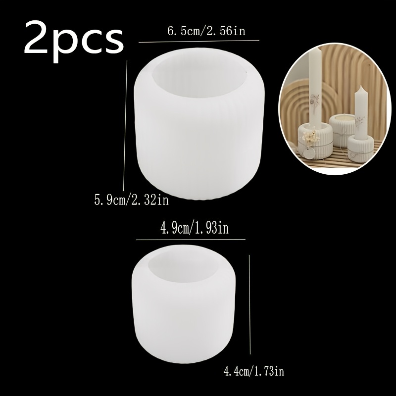 Image of 2pcs Silicone Molds, Cylindrical Candlestick Molds Striped Style, In 2 Sizes, Large And Small, Resin Applique Candle Box, Striped Design, , Suitable For Home Decoration, Ambiance, And Christmas Gifts