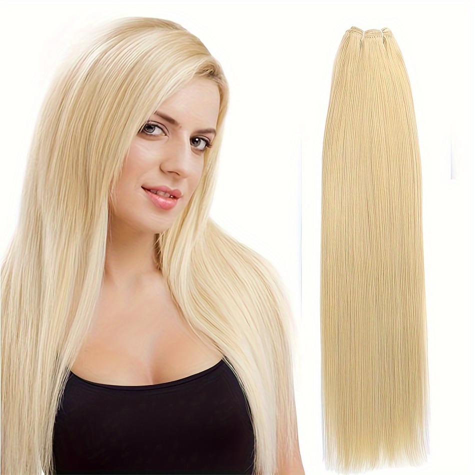 Hair Bundle Long Straight Synthetic Hair Straight Bulk - Temu
