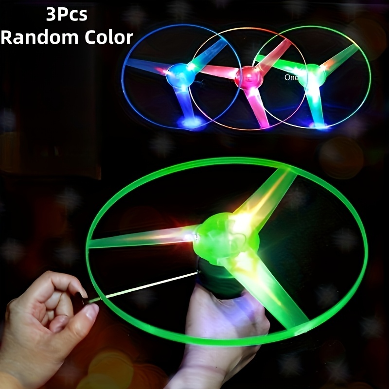 TEMU 3pcs Glowing Flying Helicopter Toys, Handheld Launcher, Flight Gyroscope, Outdoor Party Gifts, Suitable As Birthday Presents For Boys And Girls