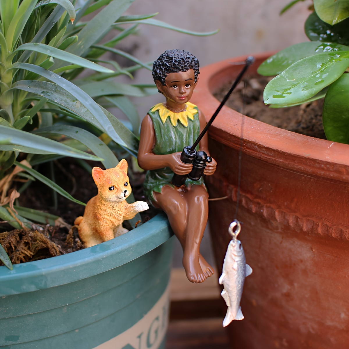 Fishing Little Boy Garden Statue Fisherman Children Cute Outdoor
