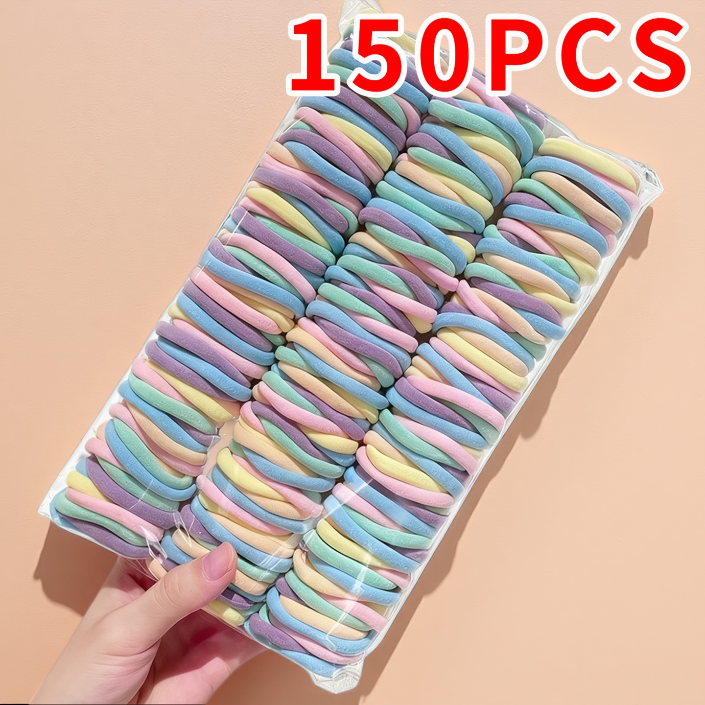 TEMU Women's Large Hair Ties 150pcs Assorted Colors, Suitable For Daily Use, Bright Pastel And Neon Colors, Durable Everyday Hair Additions, Mixed