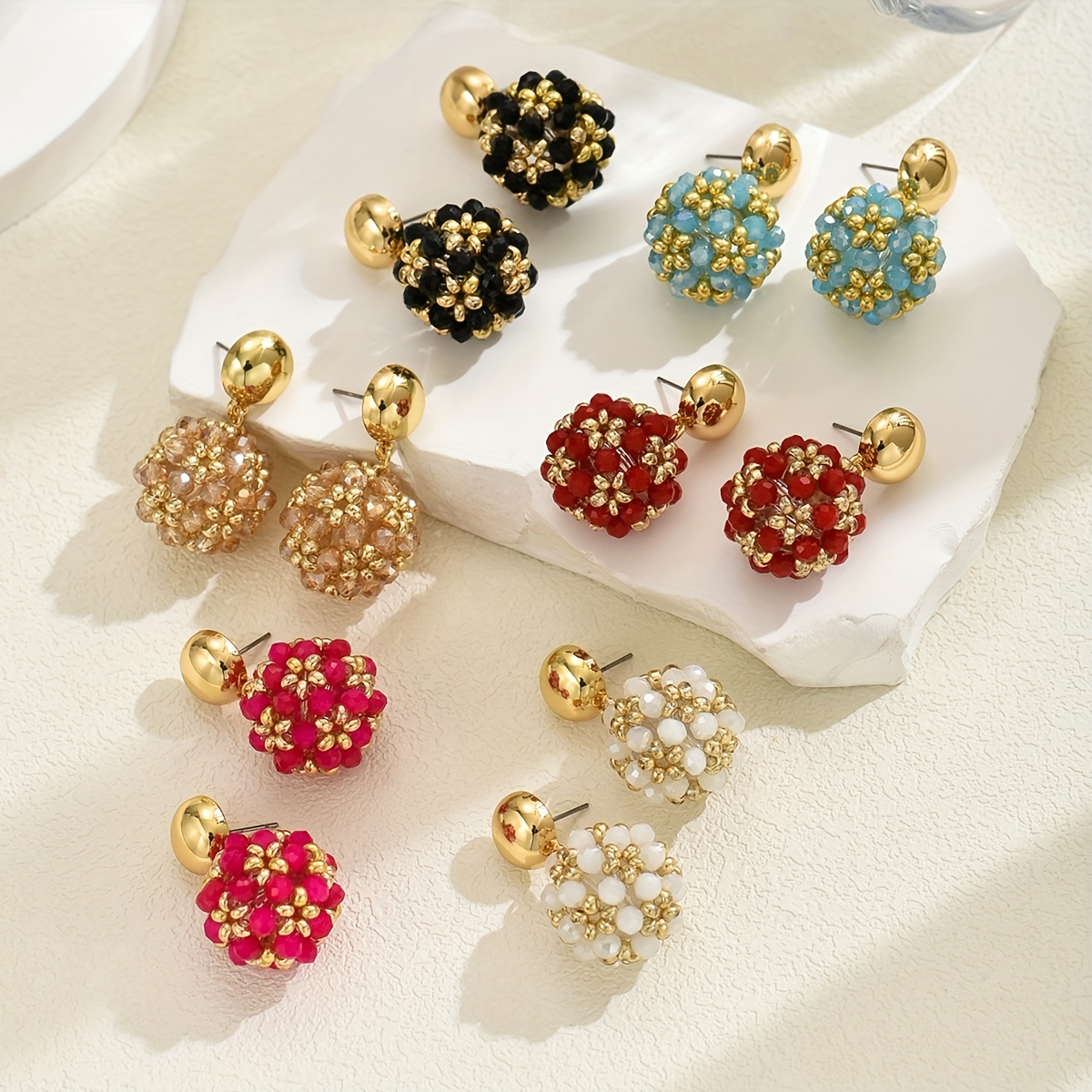 Boho Vacation Style Beaded Earrings Small Ball Retro DIY Dangle Earrings Women'S