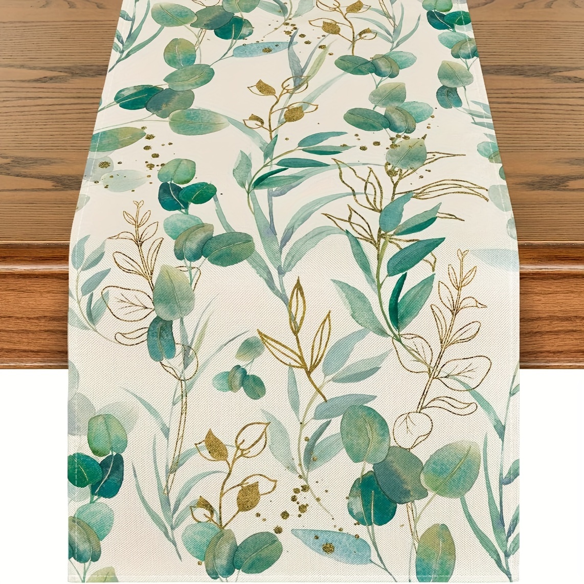 

1pc, Table Runner, Green Leaves Printed Table Runner, Spring Theme Floral Design, Dustproof & Wipe Clean Table Runner, Perfect For Home Party Decor, Dining Table Decoration, Aesthetic Room Decor