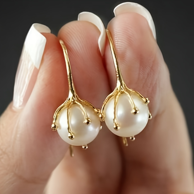 Plated Imitation Pearl Dangle Earrings Suitable for Women & - Elegant Water Drop Pendant Wedding, Party Jewelry Gift, Round Imitation Pearl Drop Earrings for Birthday, Year-Round Wear, Luxurious Coated