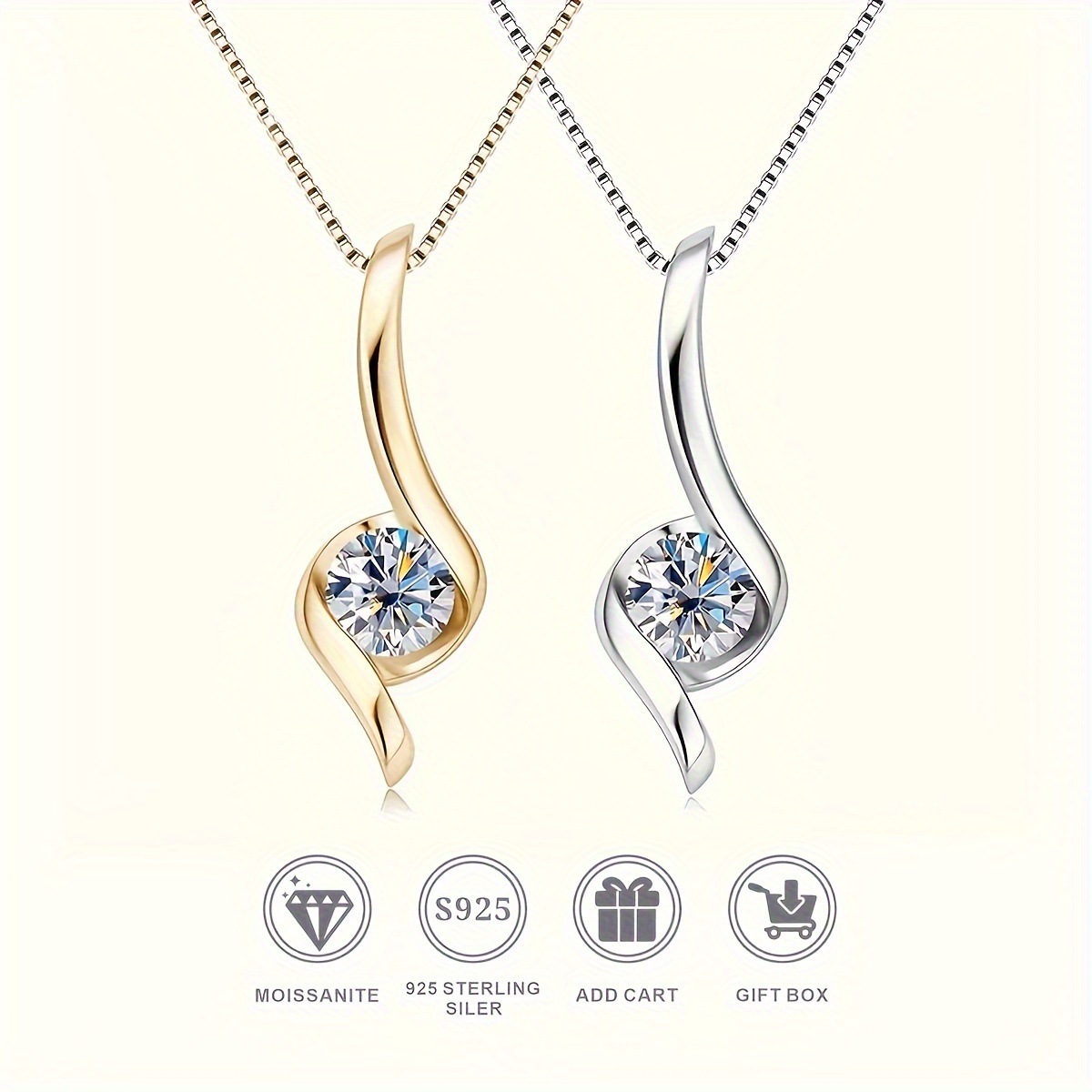 

1pcs 18k Gold Plated 925 Silver Sparkling 1 Carat-2 Carat Moissanite Pendant Necklace Jewelry Women' Necklace Daily Party Wear Anniversary Perfect Gift For Family Christmas Gift