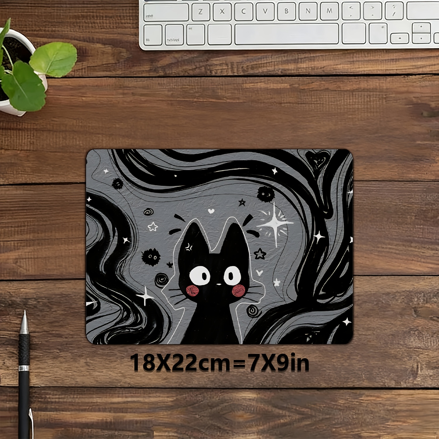 TEMU Alfombrilla de ratón de tamaño pequeño con de gato ruborizado de anime, estilo adorable dibujado a mano, tapete de escritorio mini para gaming,