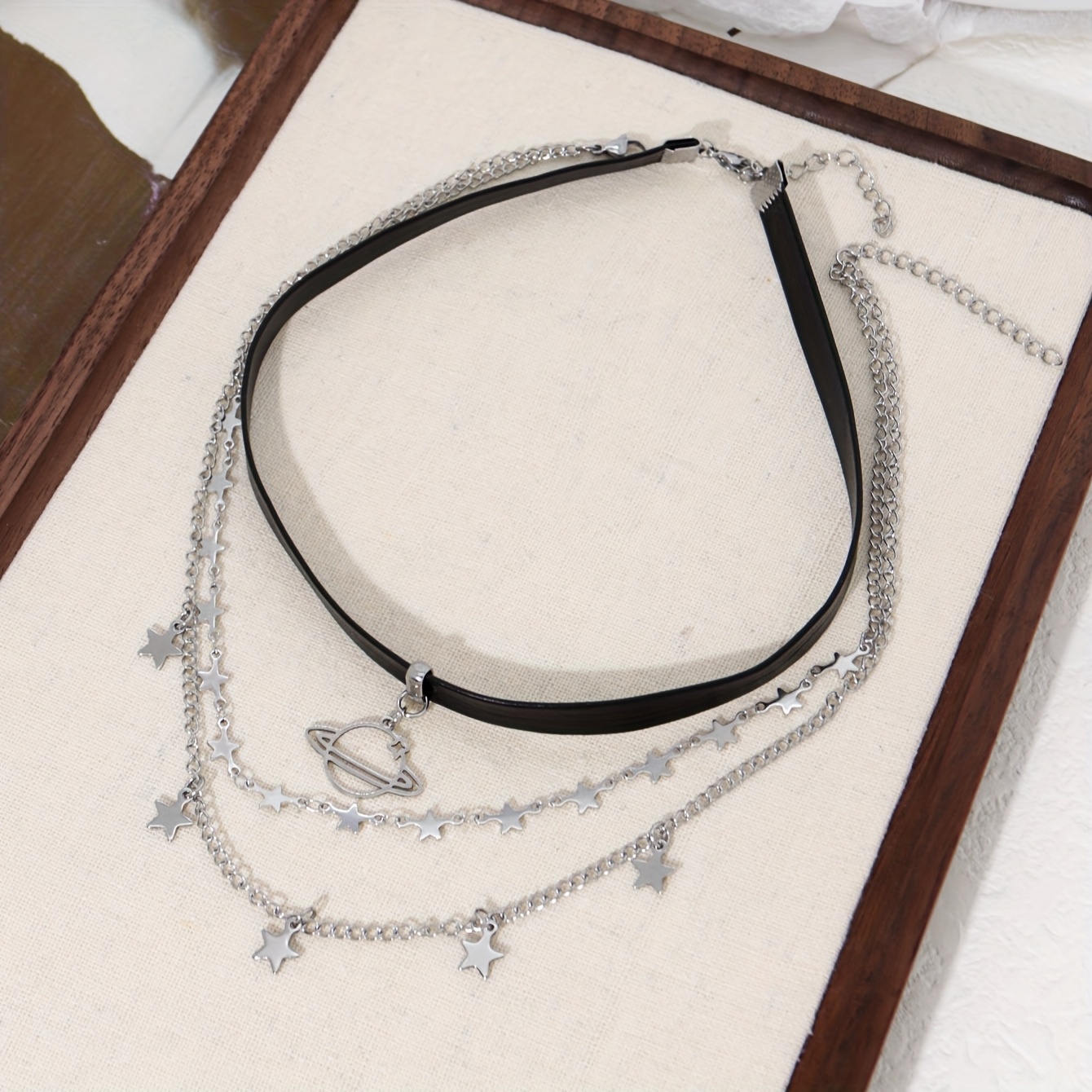 Image of 1pc Women's Fashion Necklace, Sexy Leather Rope Stainless Steel Pendant Choker Necklace, Festival Jewelry Additions