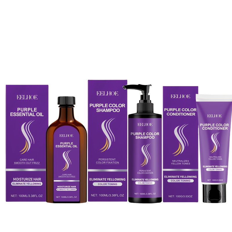 TEMU 3pcs Purple Series Hair Care Set, Deep Moisturizing And Nourishing Hair Mask And Cream, Hair Care Set Series, Including Hair Mask, Oil And