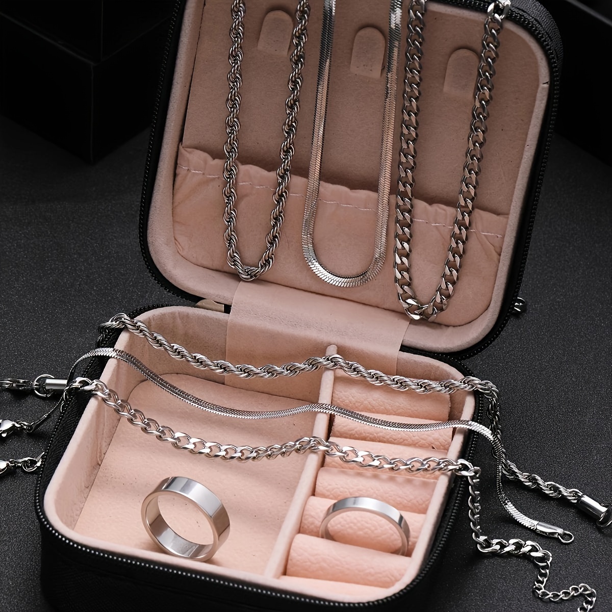 

8-piece Minimalist Stainless Steel Chain Necklaces, Rings, And Bracelets - Wear And
