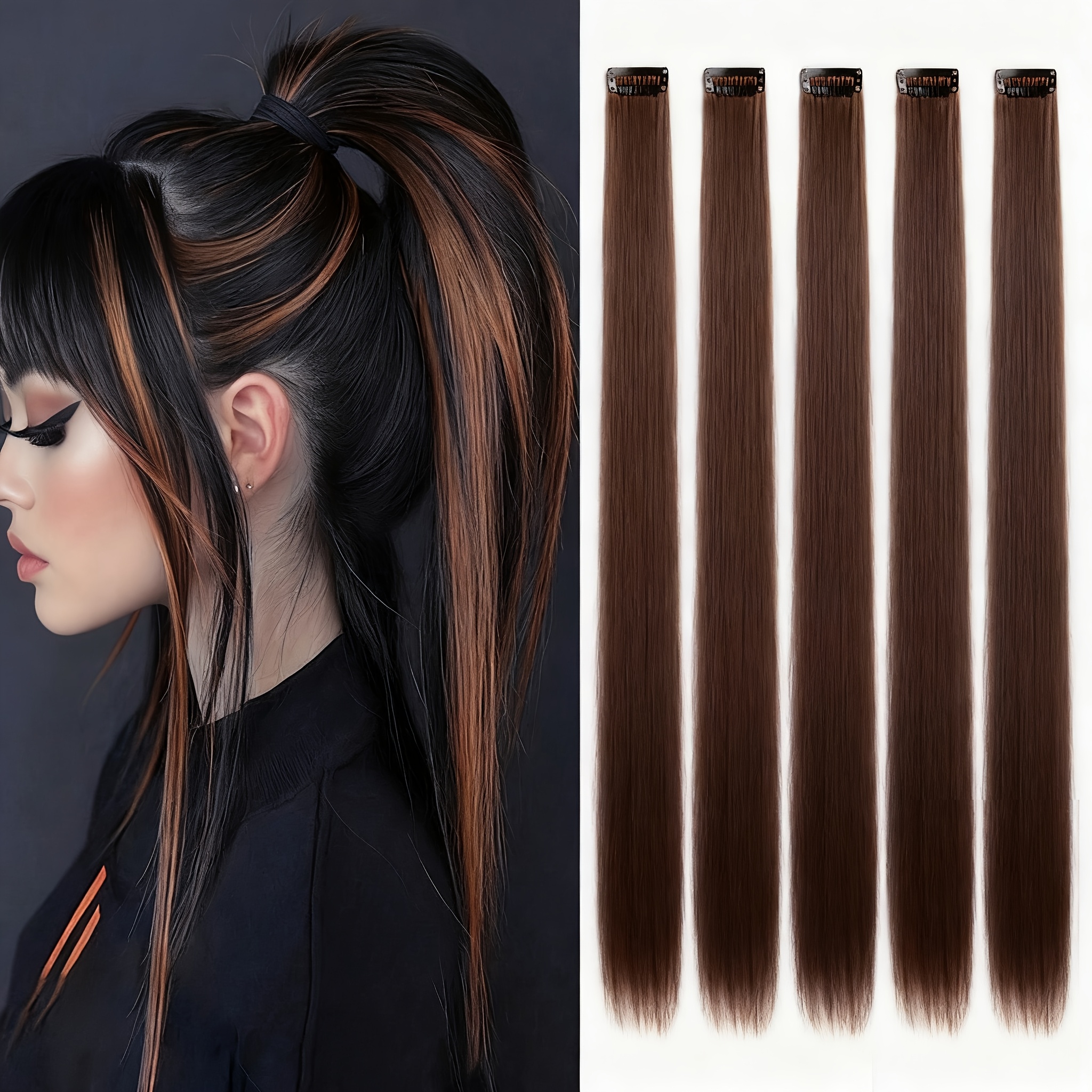 5 piece set 20 inch wine red in hair extensions 5 - Temu  display picture 2