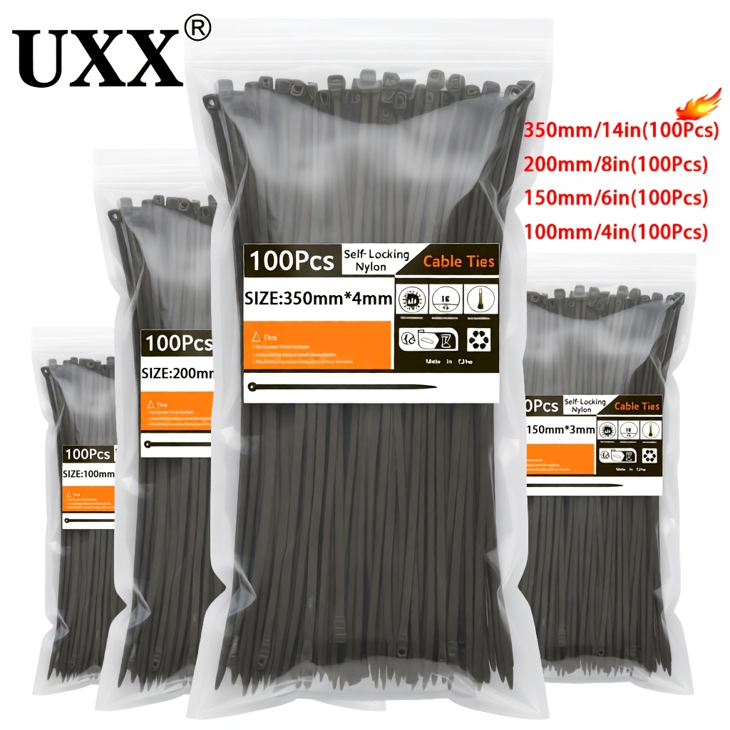 E-shop 325-400 Stk. strapazierfähige schwarz-weiße Kabelbinder/Reißverschlusskabelbinder/Bündelbinder aus Kunststoff-Nylon – (40/35/30/20/15/10 cm –