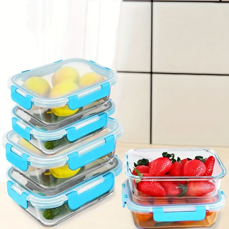 20pcs large capacity glass food storage container set with blue lids reusable microwave freezer safe square containers for meal prep refrigerator organization and more Product details 3