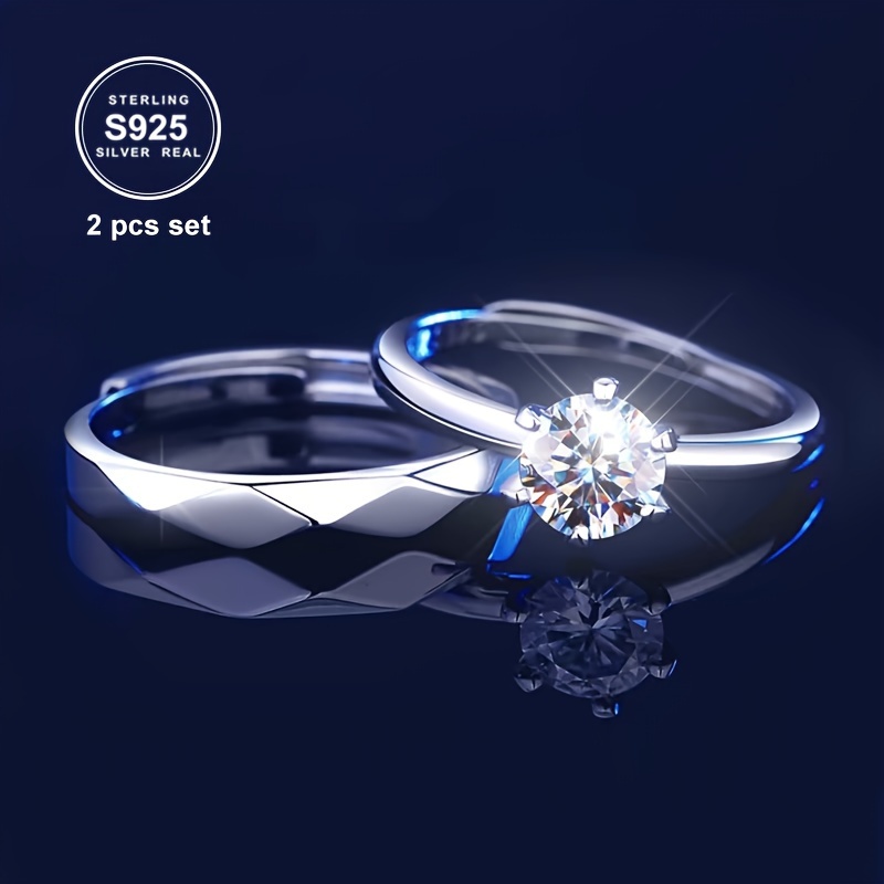 

2 Pieces Of 925 Sterling Silver Couple Rings, Couple Rings, 1 Male And 1 Female, 1 Carat Moissanite Diamond Ring, Is A High-end Valentine's Day Gift For Your Boyfriend's Girlfriend