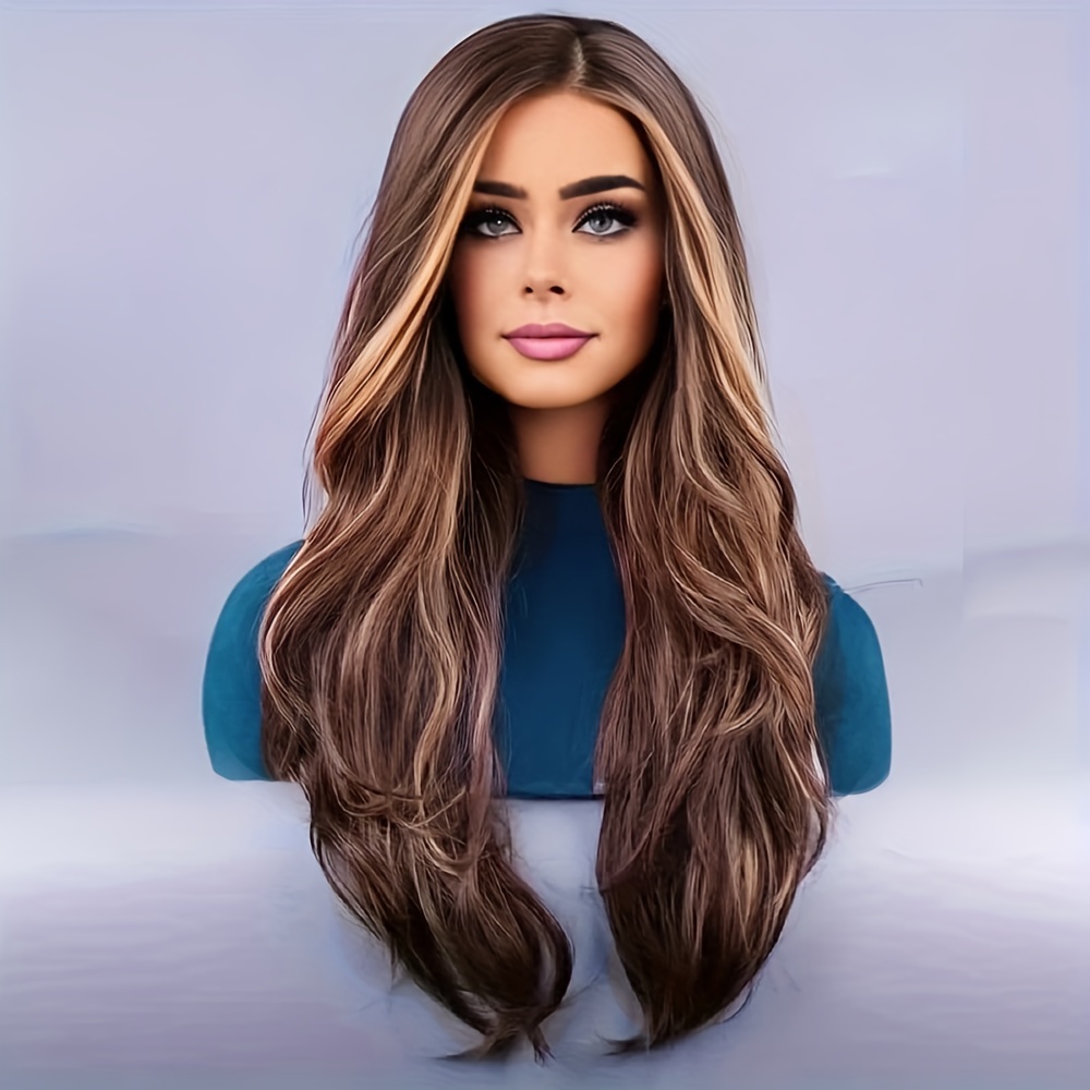 

Elegant Long Waves Synthetic Wig, 26 Inch Length, 100% Plastic Fiber, High Density, Heat Resistant, With Rose Net Cap, Versatile For All Hair Types