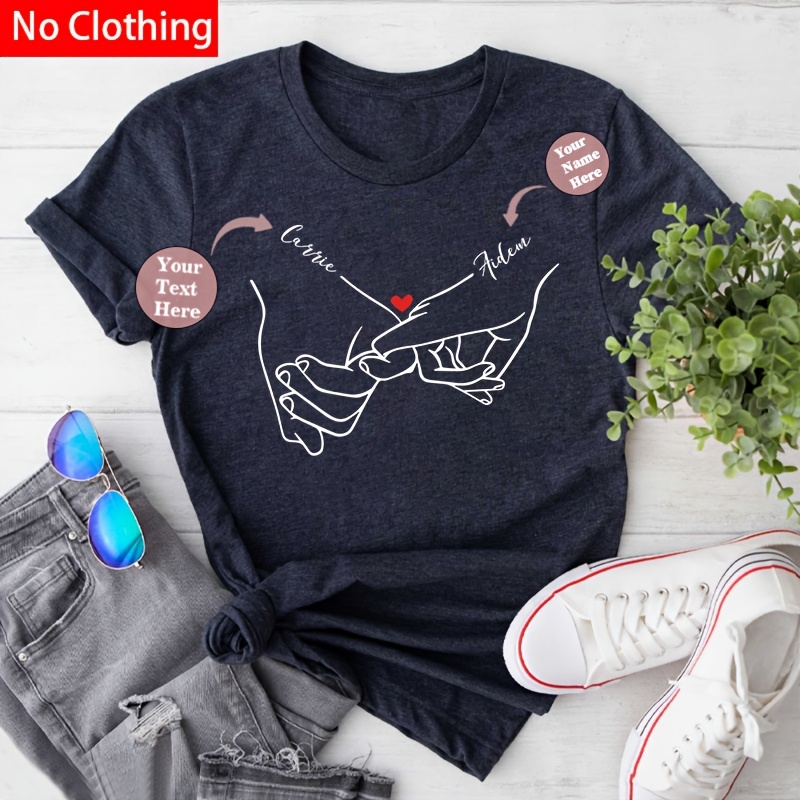 맞춤형   데이 티셔츠 - 당신의 이름 하트 디자인, 개인화된 텍스트, 화이트/레드 폴리에스테르, 열전달 비닐 프린트 - 부모님 & 파트너에게 이상적