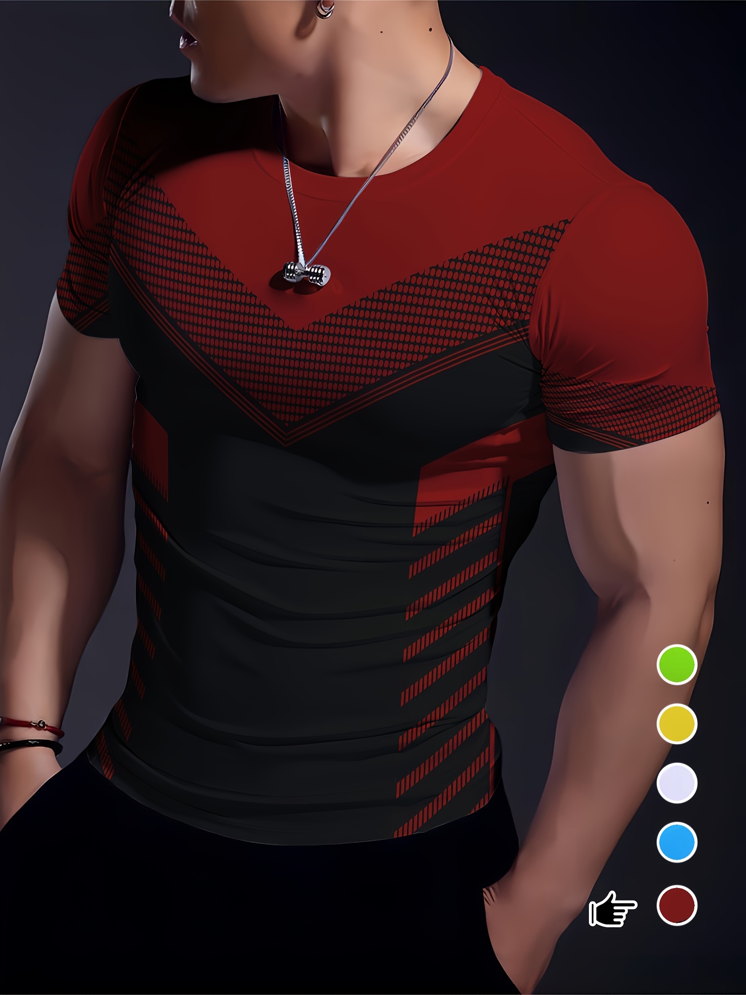 mens sports t-shirt quick dry geometric pattern short sleeve workout top