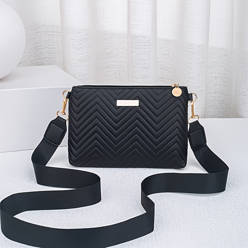 [mini Square Bag] Elegant Wavy Quilted Crossbody Bag Coin Purse, Small Handbag, Decorated Hand-held Shoulder Bag For Women - Detachable Shoulder Strap Zipper Closure, Suitable For Leisure And