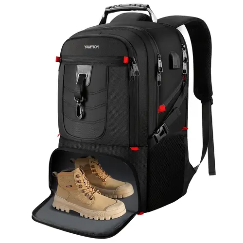 large capacity travel laptop backpack with shoe compartment with charging port sports gym bag hiking camping rucksack