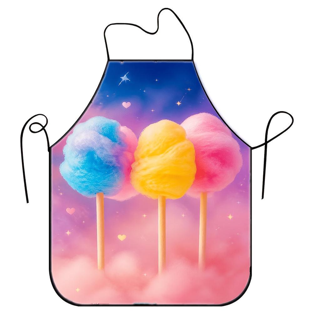 TEMU 1pc Apron With 2d Cotton , Pastel Blue, Yellow, And Pink Colors, Lightweight Fabric With Adjustable Straps, Ideal For Daily Use Or As A Fun Gift