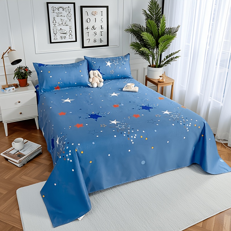 TEMU 1 drap de lit, motif ciel étoilé bleu, housse d'oreiller non incluse