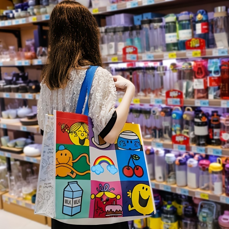 

1pc Vibrant Non-woven Tote Bag With Cartoon Design - High-quality, Shopping Bag For Supermarket & Clothing Store - Fashion Gift Packaging Bag