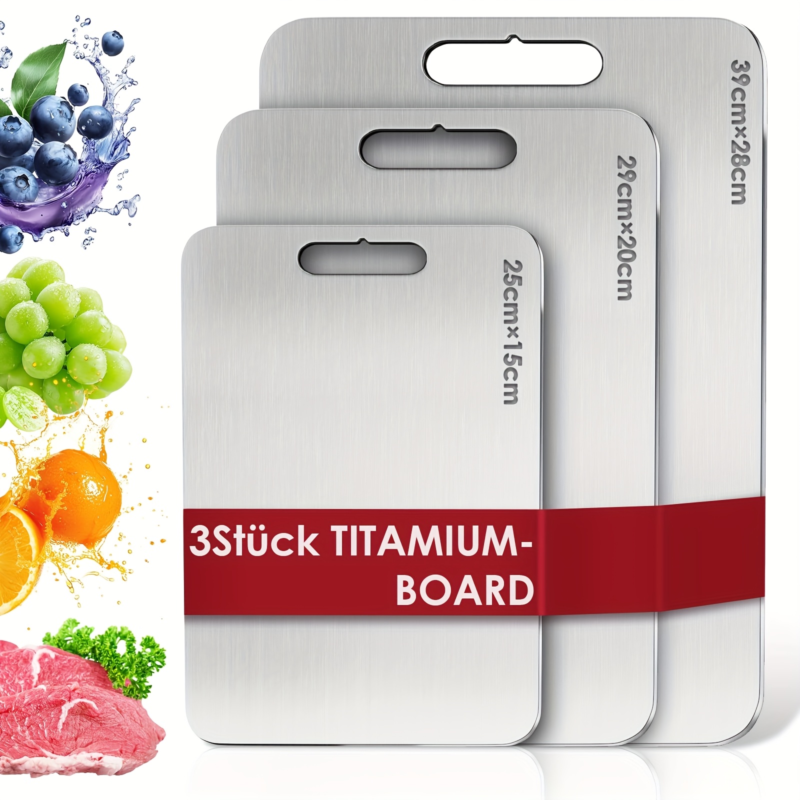 TEMU 3pcs Pure Titanium Cutting Board Set For Kitchen - Double-sided Food-grade, Titanium Cutting Boards