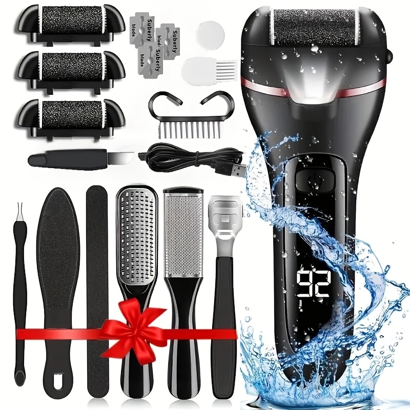 TEMU Rechargeable Electric Foot Remover, 10-in-1 Foot Care Kit, Settings, 3 Replacement , I6 Waterproof, Foot Care Set, Ideal For Removing Dead Skin,