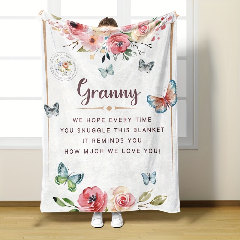 

Hug" Floral & Fleece Blanket - Warm, Comfortable, Throw With Message, Hypoallergenic, Only, Perfect Gift For Grandmothers, Grandma Blanket