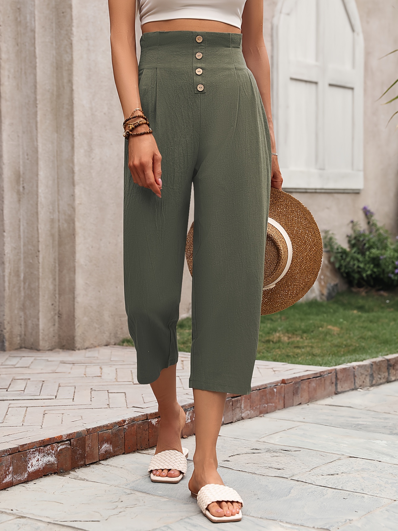 Casual Button Carrot Pants Tapered Pants Spring Summer - Temu