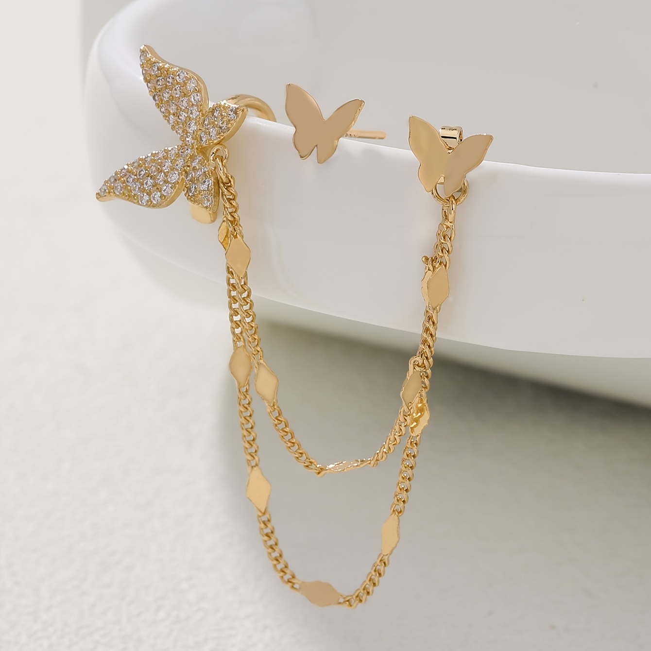 Stylish Butterfly Element Zirconium Ear Bone Clip Earring Set, 2pcs