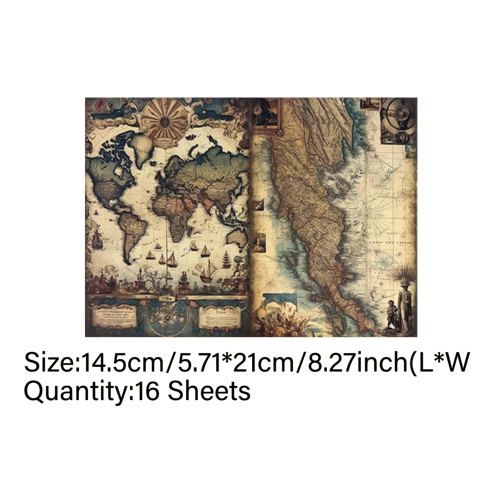 Vigus16 Sheets Of Vintage Map Description Junk Journal A5 Size Craft Paper