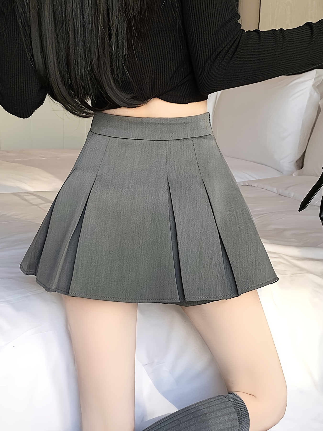 High-Waisted Gray Pleated Skirt for Women Stylish A-Line Short Skirt with  Flattering Silhouette, Lightweight Polyester, Machine Washable, Perfect fo