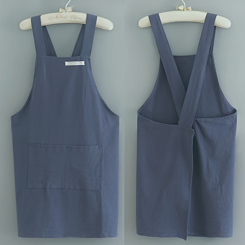 Image of 1pc Apron, Cross-strap Apron With Pockets, Spring Summer Lightweight Style, Lightweight Cute, Chef Use Apron For Gardening, Cooking, Baking, Florist Painting, Barista, Workwear