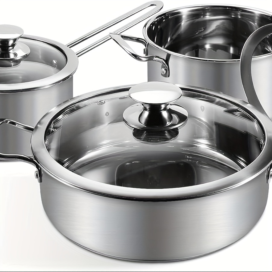 TEMU Stainless Steel Saucepan Set, 6pcs Saucepan Set With Glass Lids -, Saucepan For All Hob Types & Ovenproof, Cookware Set (silvery)