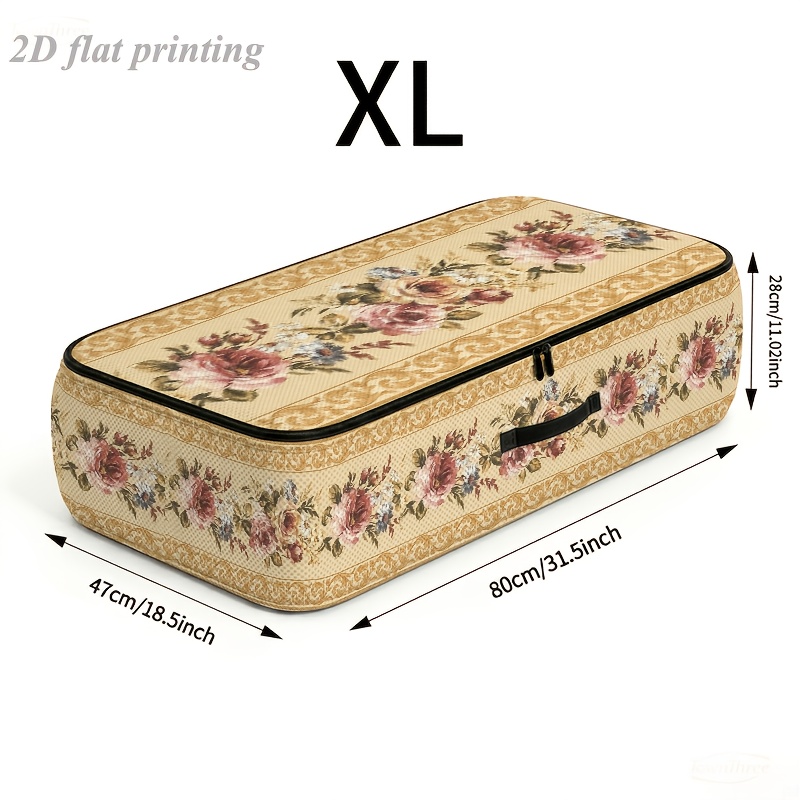 TEMU Boîte de rangement sous le lit 2D à impression plate, grande , cadre de peinture décoratif floral rétro, organisateur de vêtements de style