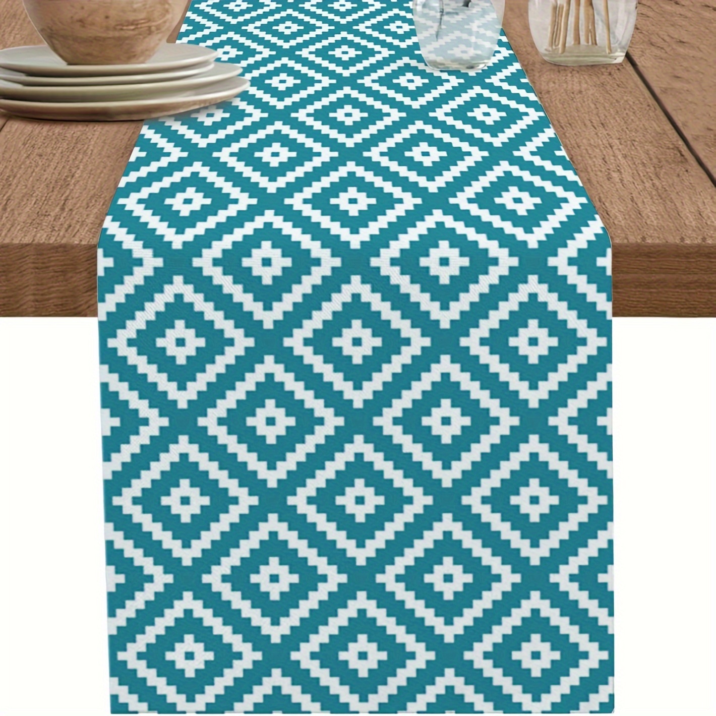 

1pc, Table Runner, Boho Style Geometric Printed Table Runner, Dustproof & Wipe Clean Table Runner, Perfect For Home Party Decor, Dining Table Decoration, Aesthetic Room Decor