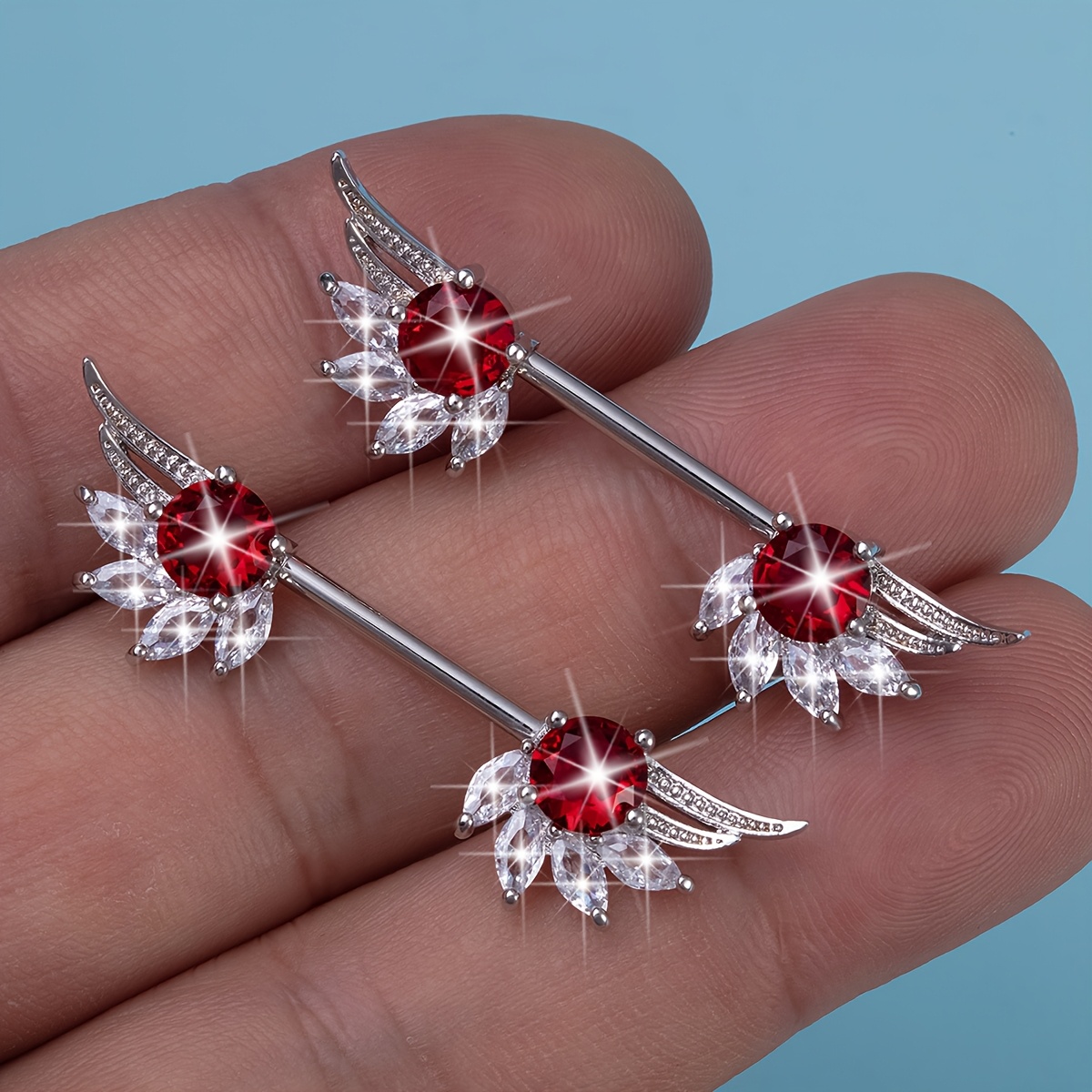 TEMU 2/4pcs Elegant Wings Body Piercing Jewelry Artificial Crystal Stainless Steel Fashion Piercing Barbell Body Jewelry
