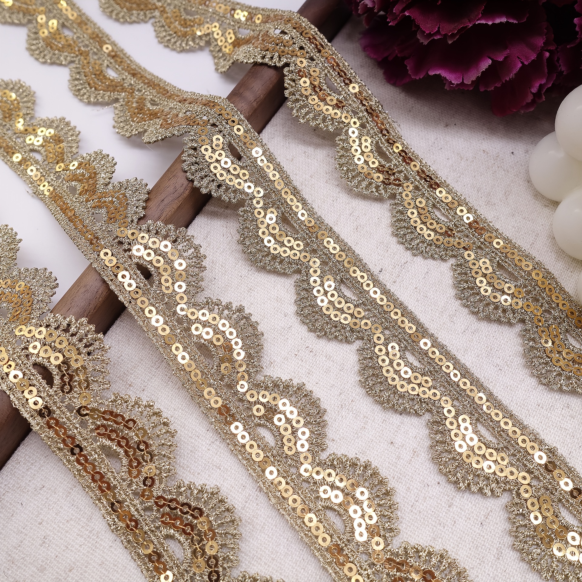 Lace Trim with Golden Thread Sequined Edge