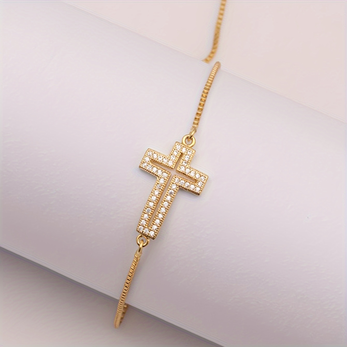 elegant alloy cubic zirconia cross bracelet adjustable Temu Bahrain