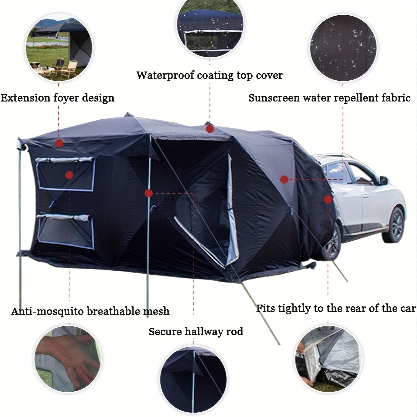 خيمة GearZone أوتوماتيكية سريعة الفتح، خيمة ذيل السيارة مستقرة ومقاومة للرياح، خيمة قابلة للفصل 495 سم × 180 سم، خيمة تمديد خلفية كبيرة، خيمة تخييم تتسع لـ3-4 أشخاص، مناسبة لجميع الموديلات