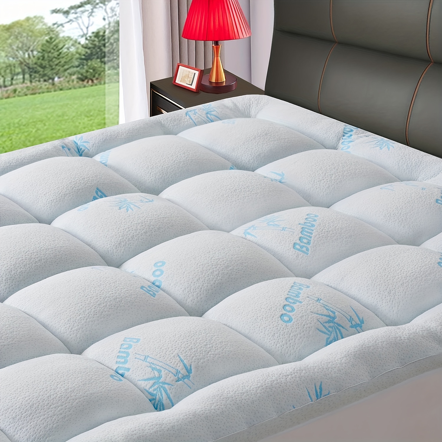 

Mattress Topper Bed, Extra Thick Cooling Viscose Made From Bamboo Mattress Pad Cover Plush Soft Noiseless Down Alternative Fill, With 8-21" Deep Pocket